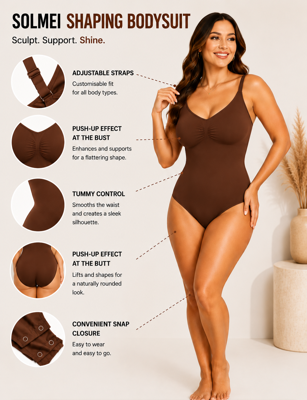 SOLMEI Shaping Bodysuit Brown